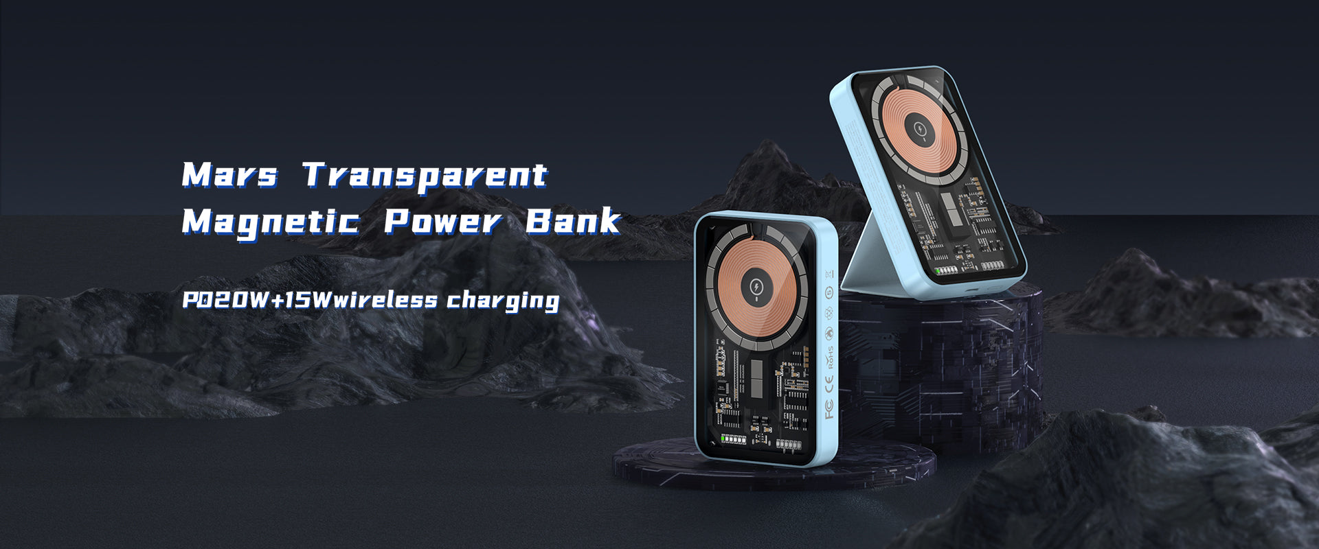 RPB-W07 Wireless Power Bank 5000mAh with Stand - باور بانك RPB-W07 لاسلكي بسعة 5000mAh مع حامل