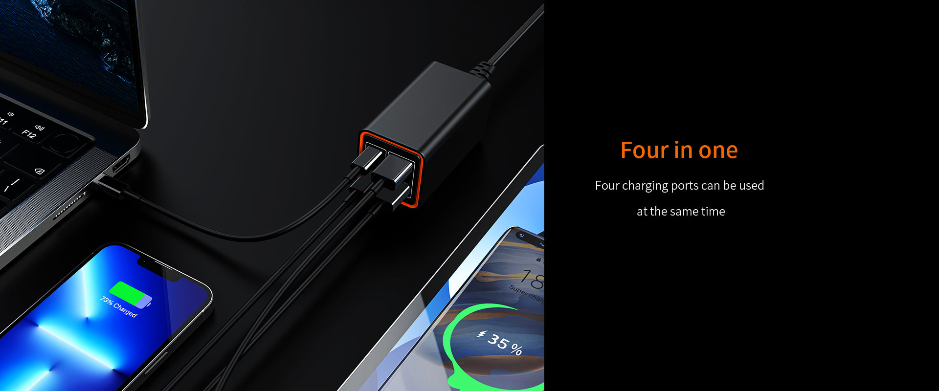 RC37 65W Multi-Port Fast Charger | Dual Type-C + Dual USB-A - شاحن RC37 سريع بقدرة 65W مع 4 منافذ (Type-C ×2 + USB-A ×2)