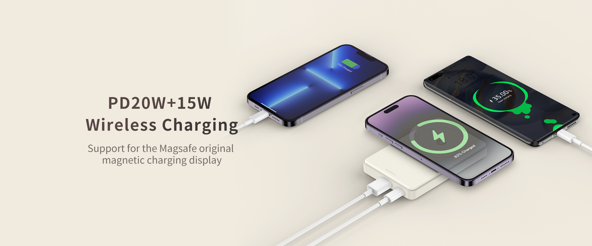 RECCI RPB-W18 22.5W+15W MAGNETIC WIRELESS POWER BANK 10000MAH باور بانك ريتشي