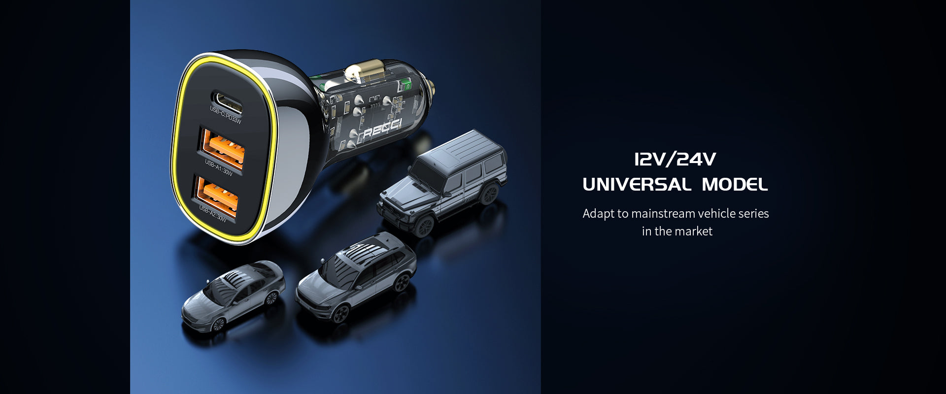 RCC-N18 93W Car Charger | USB-C + Dual USB-A | PD3.0 & QC3.0 - شاحن سيارة RCC-N18 بقدرة 93W | منفذ USB-C + منفذين USB-A | يدعم PD3.0 و QC3.0