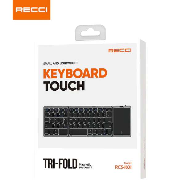 Recci Triple Folding Touch Bluetooth Keyboard RCS-K01 - لوحة مفاتيح Recci ثلاثية الطي تعمل باللمس بتقنية البلوتوث