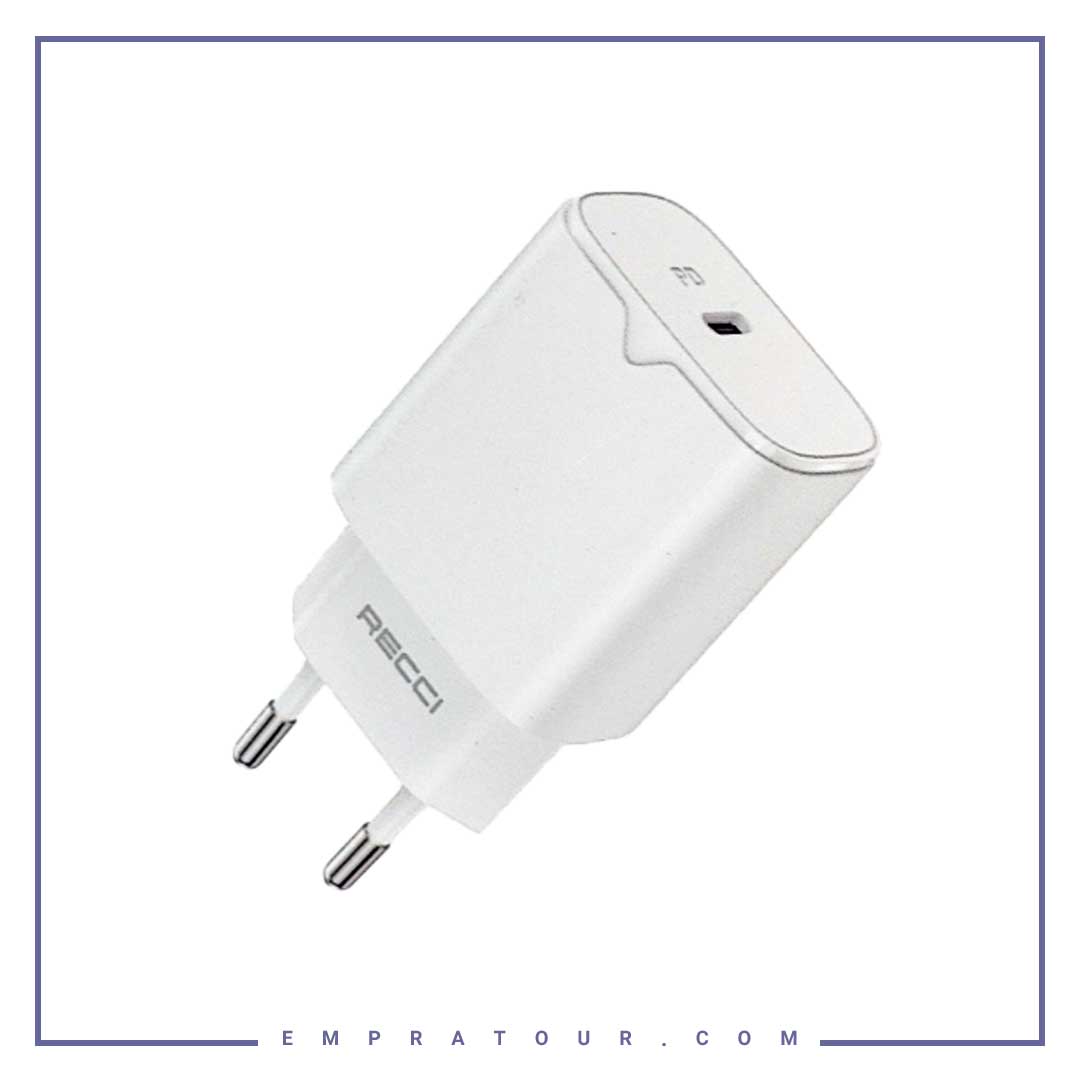 AC charger Recci RC50E, Type-C fast charging PD 20 W + QC3.0 - White شاحن حائط سريع من ريتشي