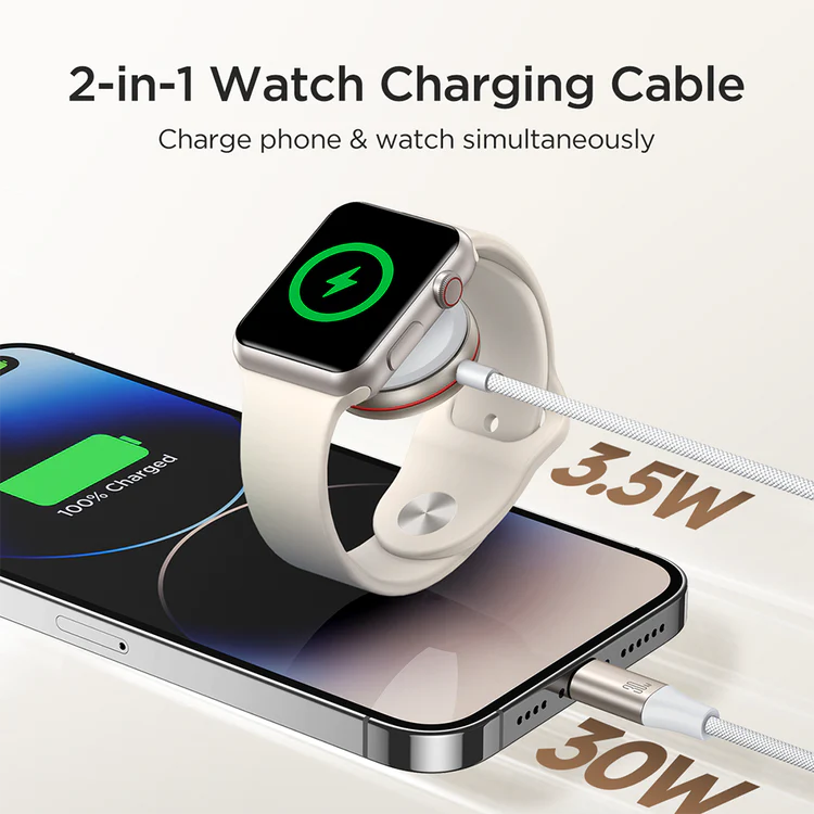 S-IW012 2-in-1 iP Watch Magnetic Charger+30W Fast Charging Cable (USB-C) 1.5m-White