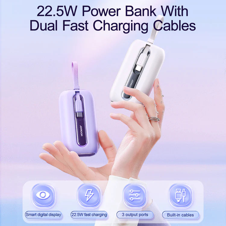 JR-L012/ 22.5W/12W Colorful series Powerbank-bulit-in 2in1 cable lightning+type c
