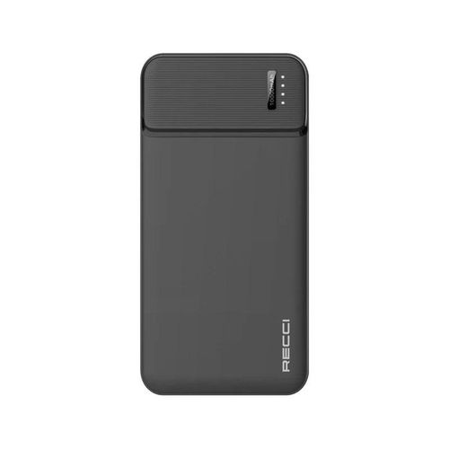 Slim black 10000mAh power bank with LED indicator and dual output ports
