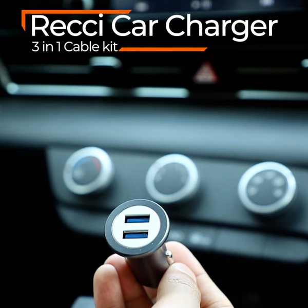 Recci 3 in 1 Cable + Car Charger kit RQ03T  شاحن سيارة جوي روم