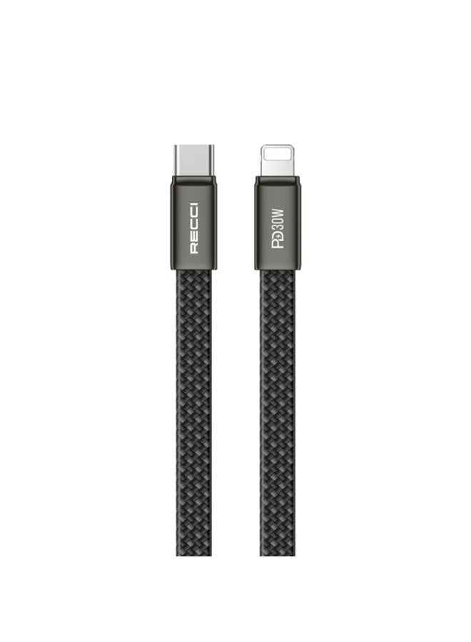 Recci black braided USB-C to Lightning cable, 30W PD, 1m
