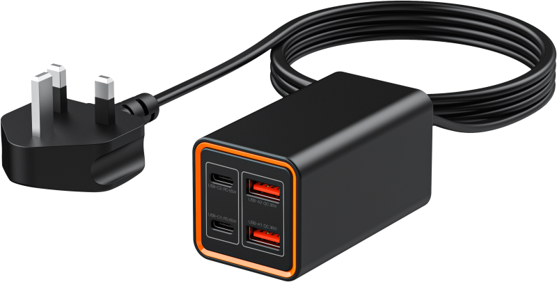 RC37 65W Multi-Port Fast Charger | Dual Type-C + Dual USB-A - شاحن RC37 سريع بقدرة 65W مع 4 منافذ (Type-C ×2 + USB-A ×2)