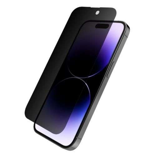 iPhone 15 Pro privacy tempered glass screen protector, black