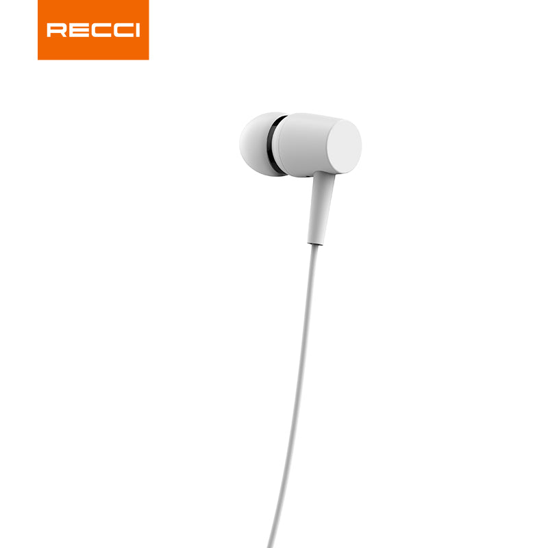 White wired earbud with slim cable and 3.5mm plug