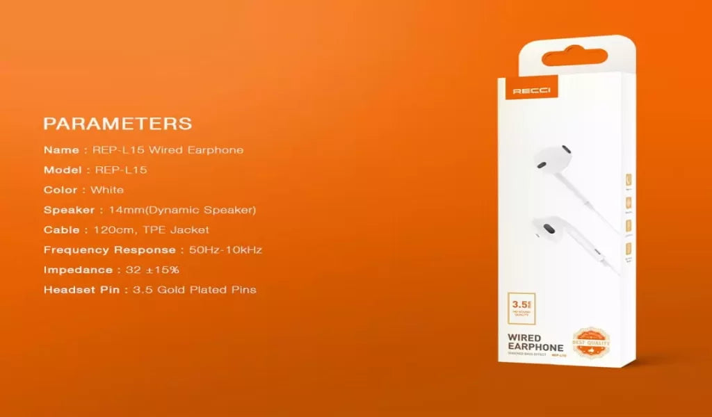 Recci Wired Earphone Shocked Bass Effect- REP-L15