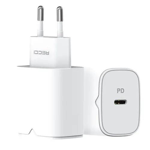 AC charger Recci RC50E, Type-C fast charging PD 20 W + QC3.0 - White شاحن حائط سريع من ريتشي