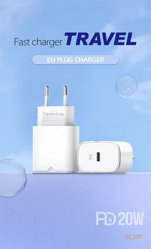 RC50E 20W USB-A Fast Charger (PD + QC3.0) - شاحن RC50E سريع بقدرة 20W مع منفذ USB-A (PD + QC3.0)