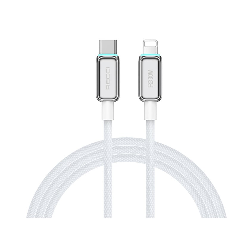 Braided USB-C charging cable with dual Type-C connectors, white cable