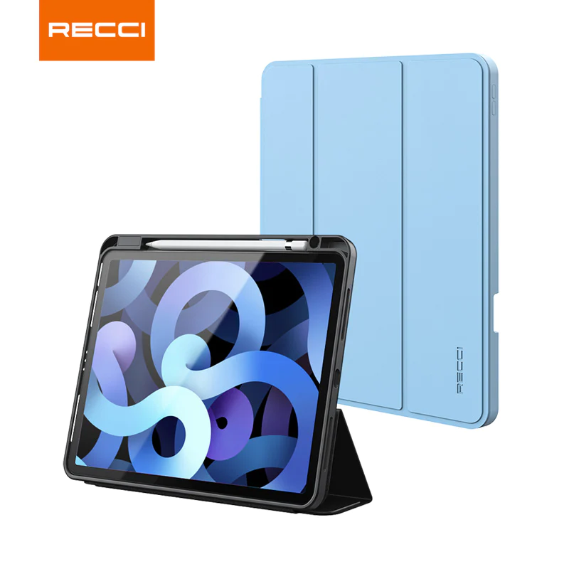 Light blue iPad case with folio stand and tablet screen cover