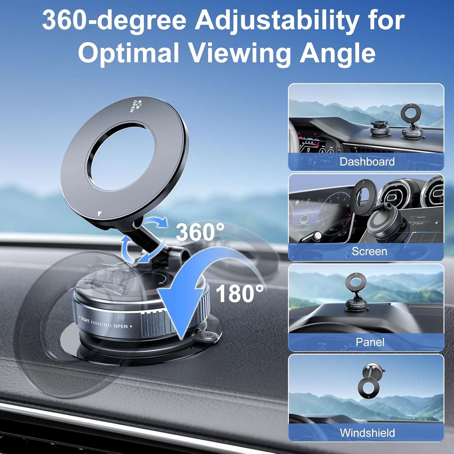 Magnetic car phone holder with suction cup, car holder, 360 degree rotating design and super RZ03