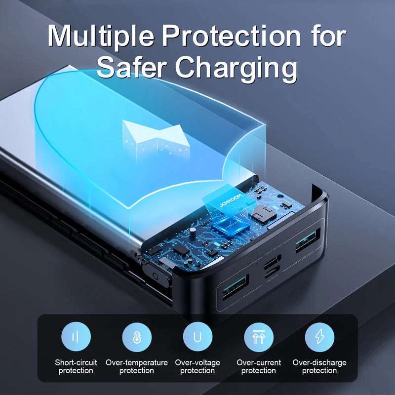 Black power bank with transparent circuitry cover and side charging ports