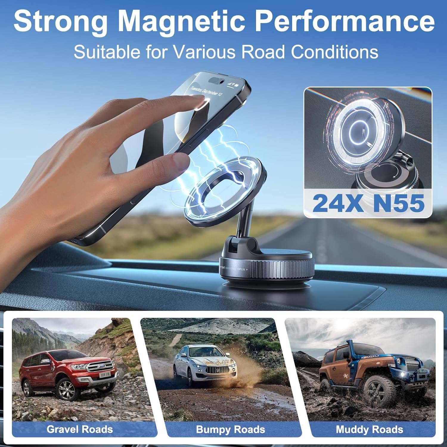 Magnetic car phone holder with suction cup, car holder, 360 degree rotating design and super RZ03