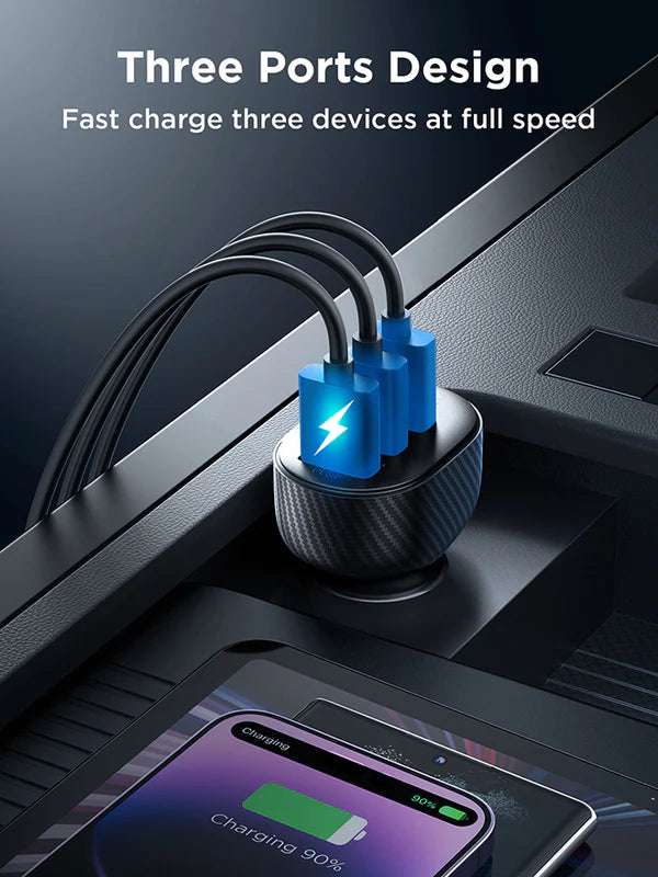 JR-CCD03 3USB Car Charger with Digital Display | Black - شاحن سيارة JR-CCD03 ثلاثي المنافذ USB مع شاشة عرض رقمية | أسود