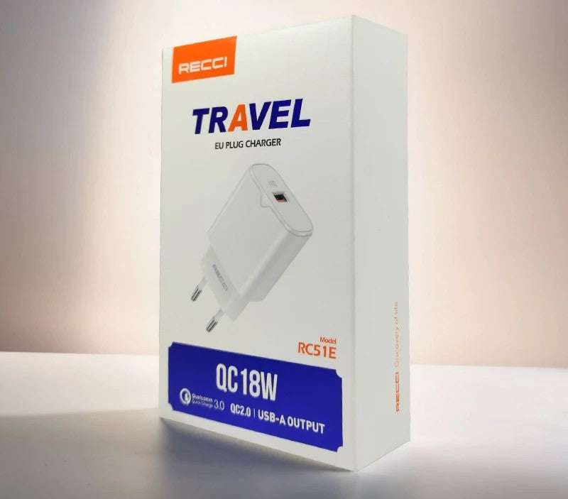 Recci RC51E QC18W Fast Charging Adapter  -  وات18 شاحن حائط ريتشي
