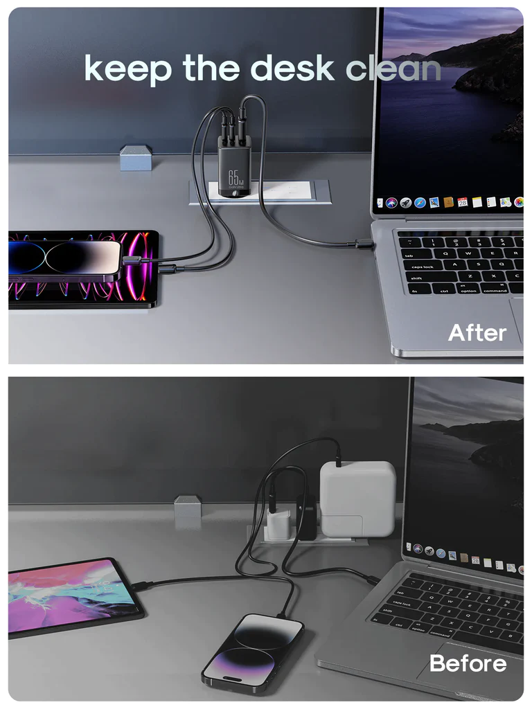 JR-TCG01 GaN Ultra 65W 2C1A Fast Charger+100W C to C Cable 1.2m-UK/EU شاحن جوي روم سريع