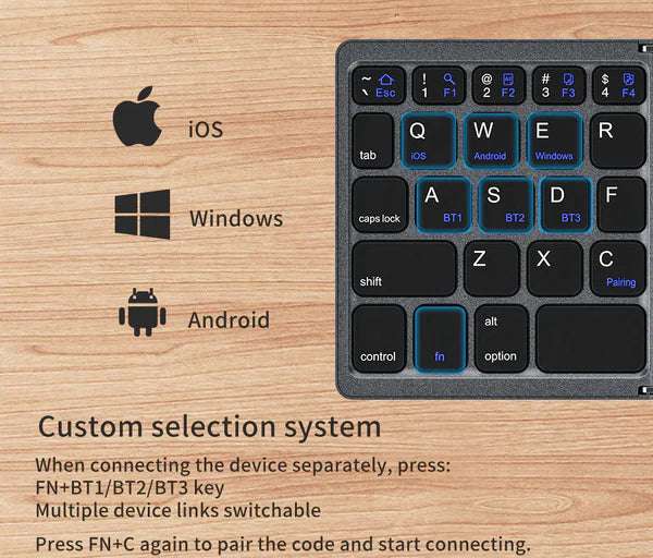 Recci Triple Folding Touch Bluetooth Keyboard RCS-K01 - لوحة مفاتيح Recci ثلاثية الطي تعمل باللمس بتقنية البلوتوث