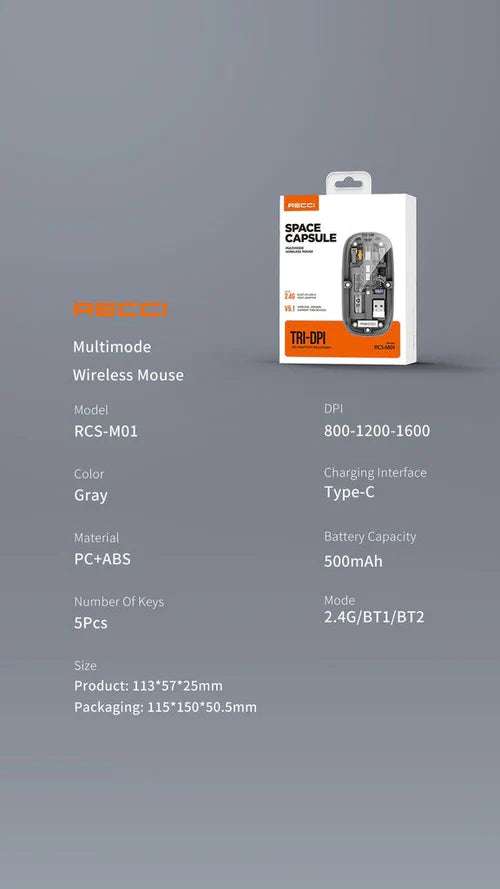 Space Capsule wireless mouse retail box showing a gray mouse