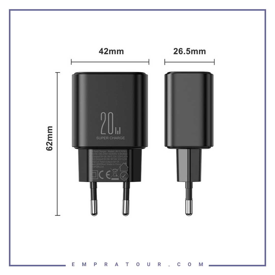 Joyroom JR-TCF05EU 20 W USB-C / USB-A Schnelles Dual-Port-Wandladegerät  شاحن جوي روم سريع