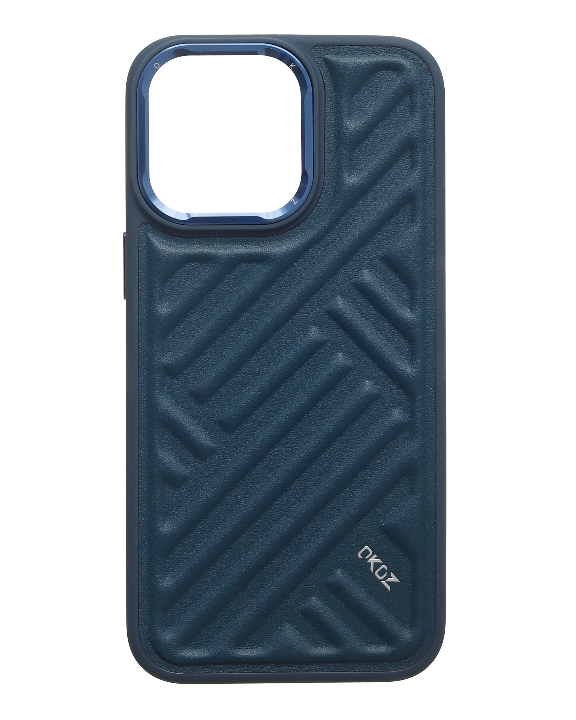 OGOZ Case for iPhone 14 Pro Max, navy textured leather-look phone case with camera cutout