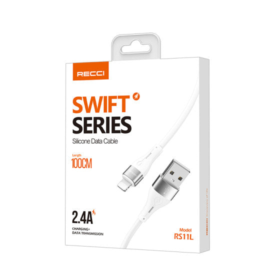 RECCI RS11 2.4A  SILICONE FAST CHARGING CABLE 1M - WHITE