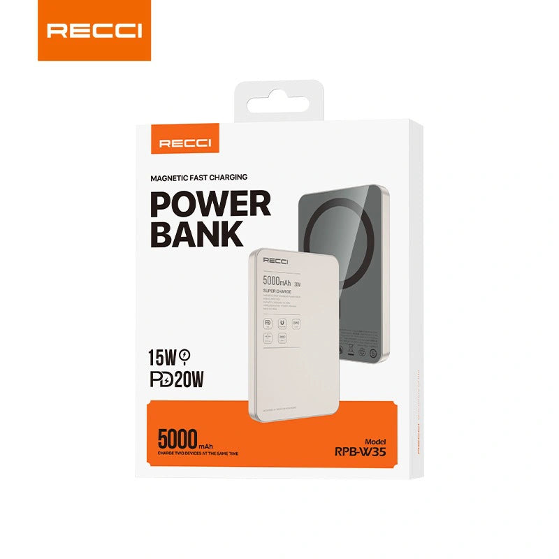 Recci RPB W35 Magnetic Power Bank 5000mAh PD 20W And 15W Wireless Charging