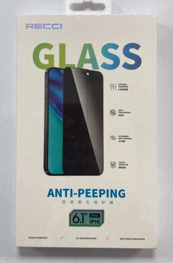 Recci anti-peeping tempered glass for iPhone 15 Pro, 9H 6.1" pack