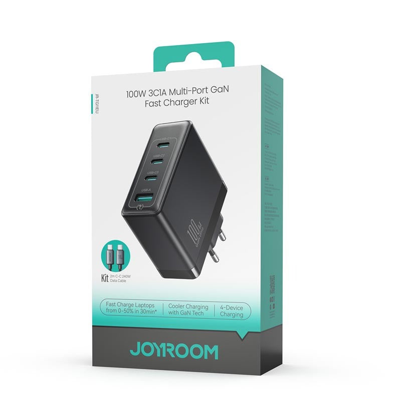 Joyroom GaN fast charger kit box showing 4-device charging ports and cable