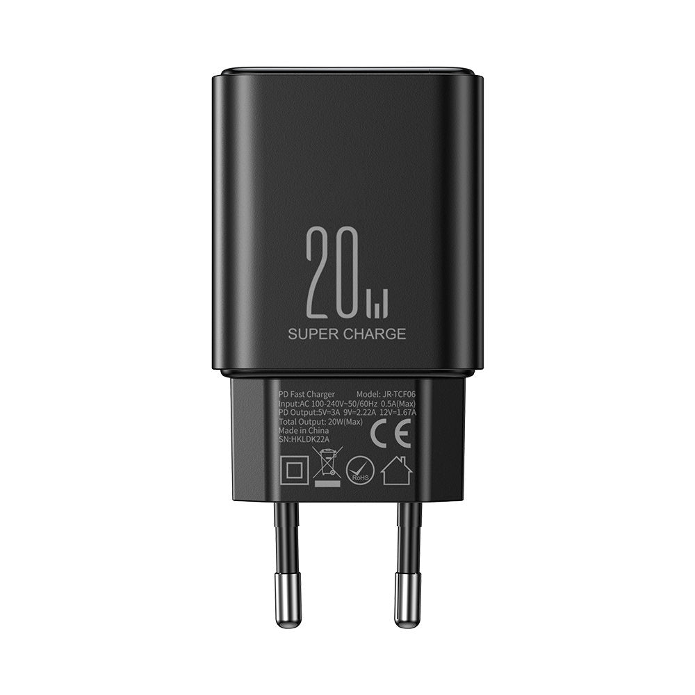 JR-TCF06 Flash Series PD 20W Single-Port Charger | Black - شاحن JR-TCF06 فلاش سيريز بمنفذ واحد PD بقدرة 20 واط | أسود