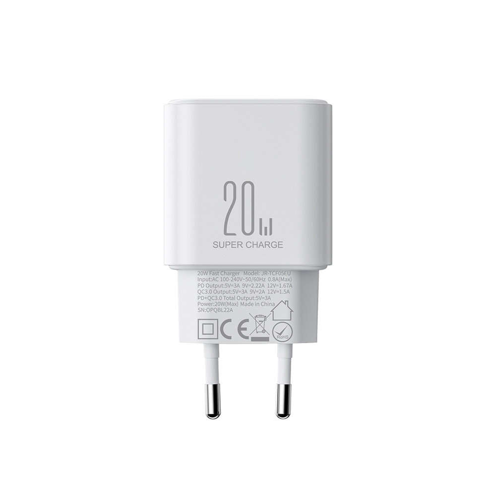 Joyroom JR-TCF05EU 20 W USB-C / USB-A Schnelles Dual-Port-Wandladegerät – With+ USB-C – Lightning 1 m  شاحن جوي روم سريع