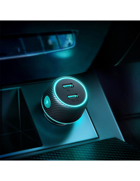 Car charger 2x USB C 70W with LED backlight Joyroom JR-CCN02 - black شاحن سيارة جوي روم