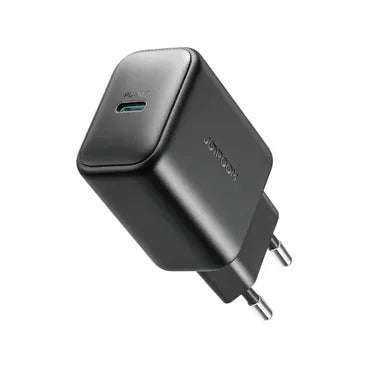 Black 20W USB-C PD wall charger with dual prongs and USB-C port