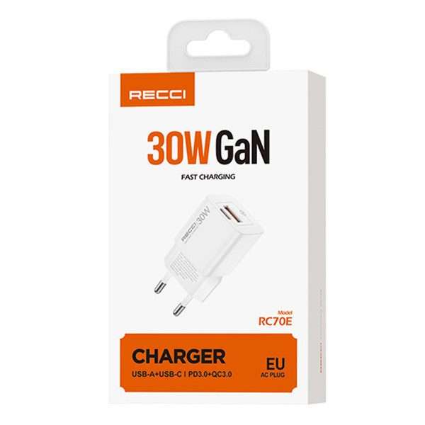 RC70E 30W Dual Port Charger (USB-A + USB-C) - شاحن RC70E ثنائي المنافذ بقدرة 30W (USB-A + USB-C)