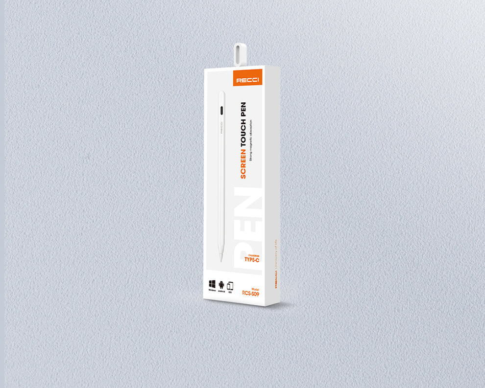 White screen touch pen retail box with Type-C charging label