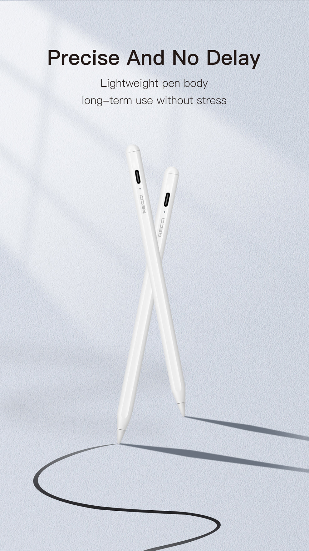 White screen touch pen, two stylus pens with black tip ends shown together