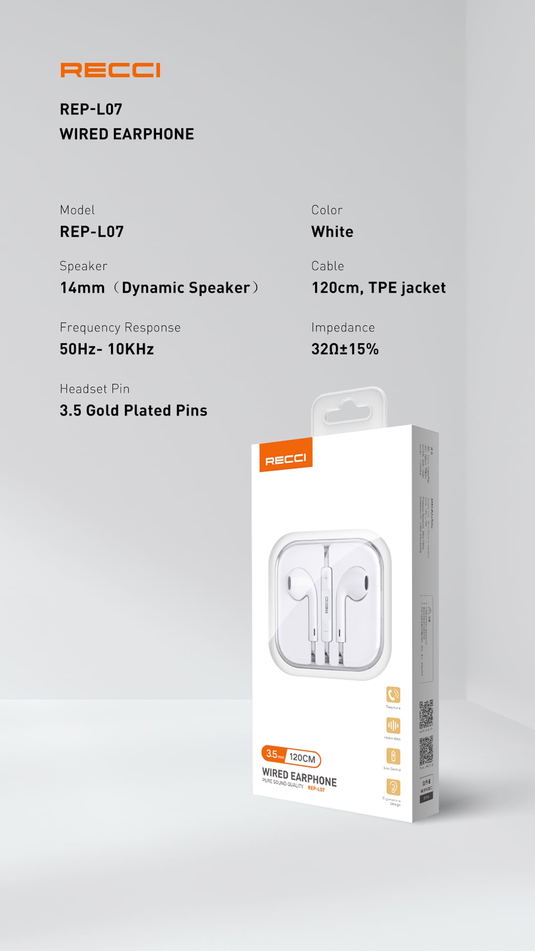 Recci Wired headphone White REP-L07 - Trust Egypt