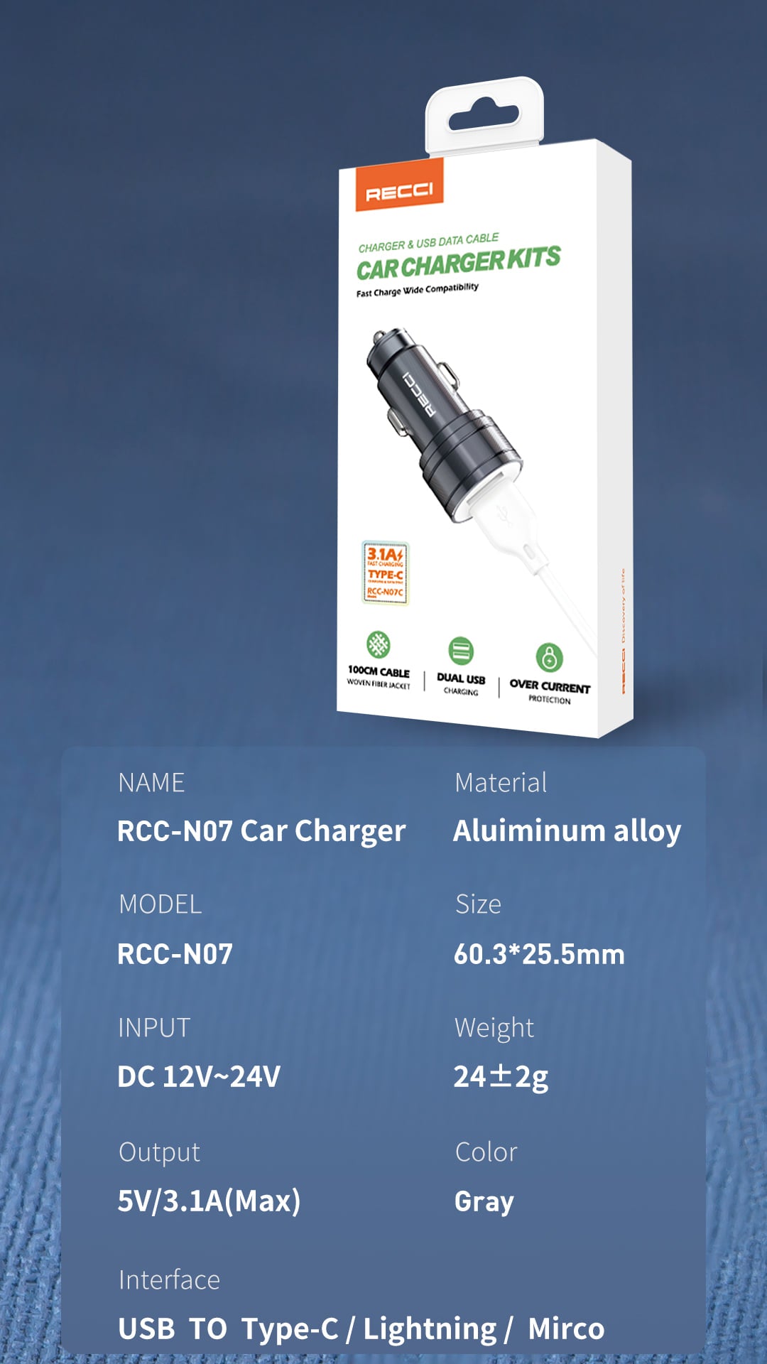 Recci CAR  CHARGER （Micro ） RUC -Y2/ PD RCC-N07M - Trust Egypt