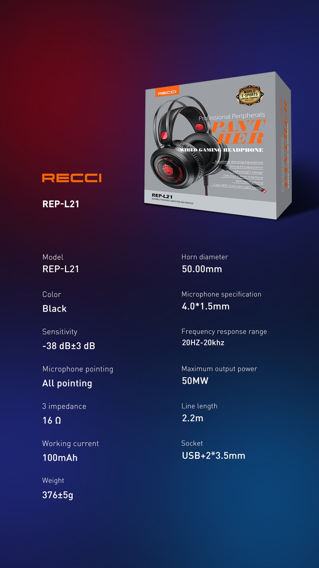 Recci Wired  Gaming  Headset REP-L21 - Trust Egypt
