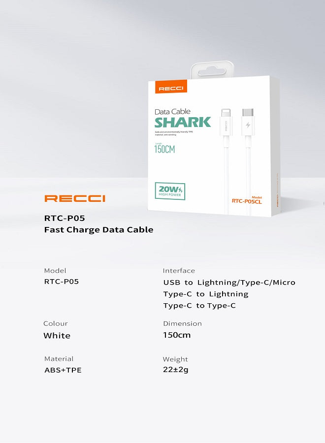 Recci Cable Type-C TO Lightning SHARK 150cm RTC-P05CL - Trust Egypt