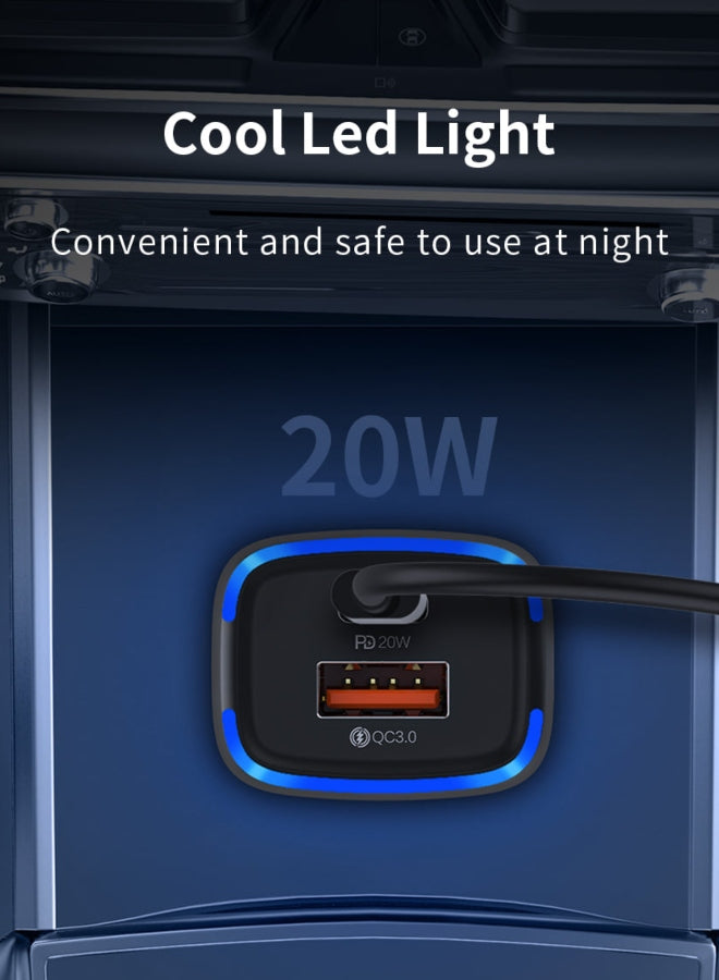 Car charger with cool blue LED light and visible PD20W output port