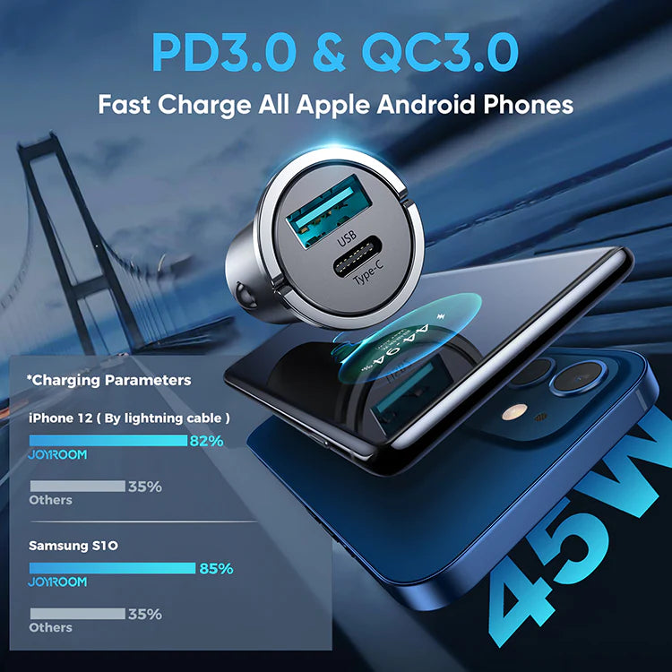 Joyroom C-A35 45W Mini 2-port ring-pull fast car charger