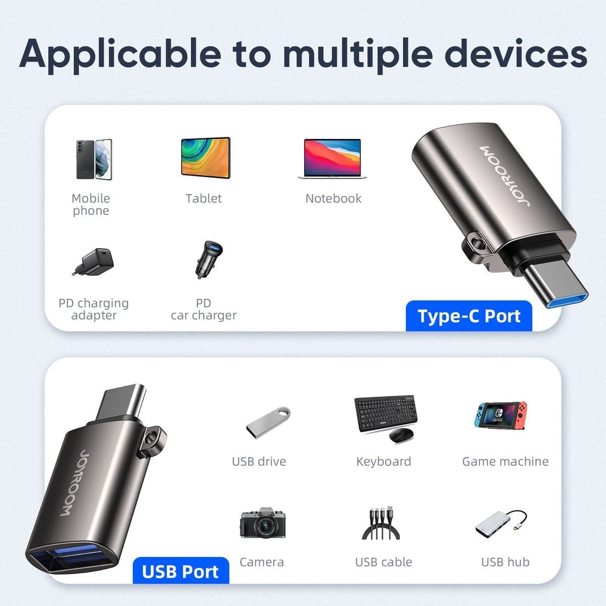 Silver Type-C to USB 3.0 OTG adapter with Type-C plug and USB-A female port