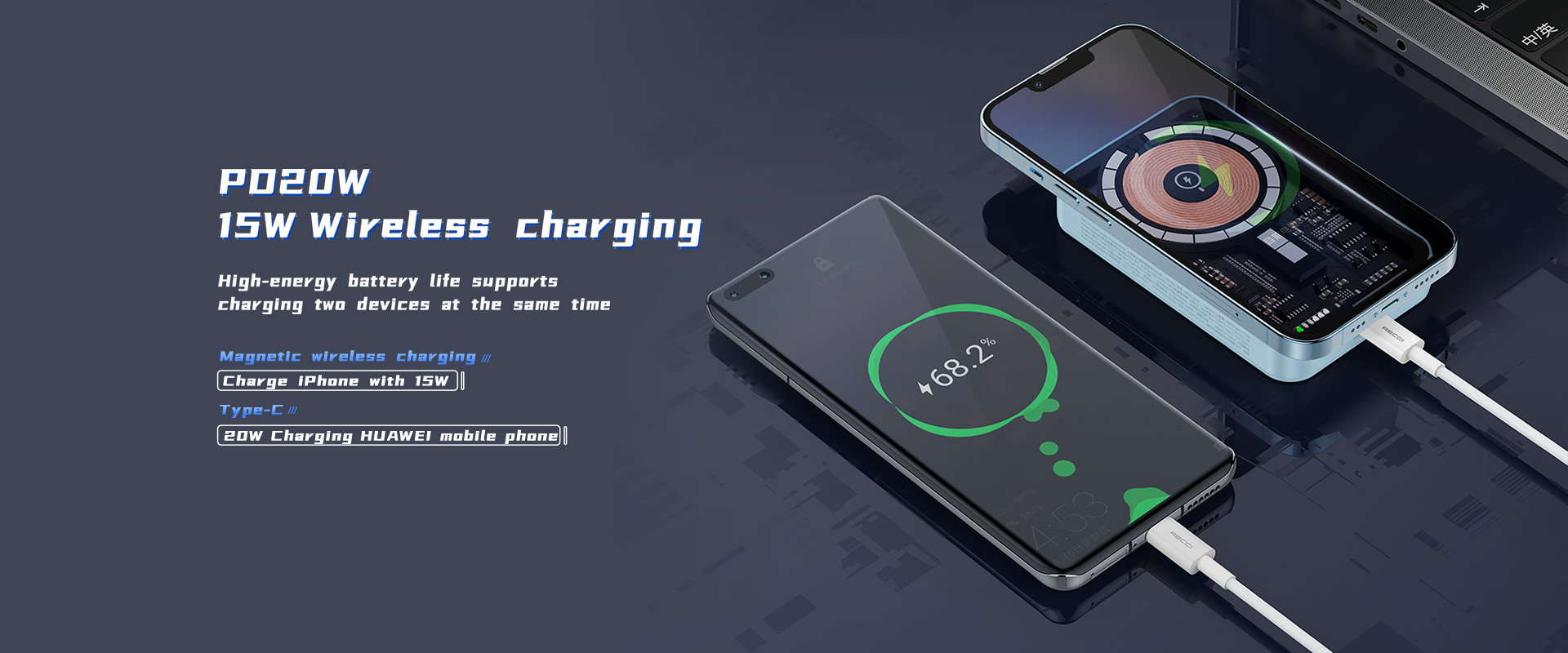 Recci RPB-W07 wireless charging PD20W mars transparent magnetic power bank باور بانك ريتشي