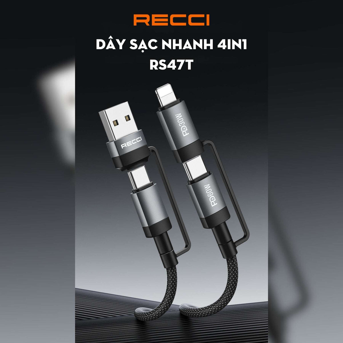 USB-A multi-connector charging cable set with braided cords and compact metal housings
