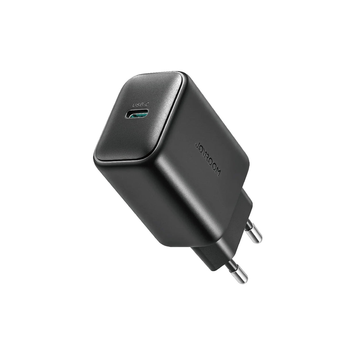 Black 25W USB-C power charger with two-prong plug, USB-C port visible